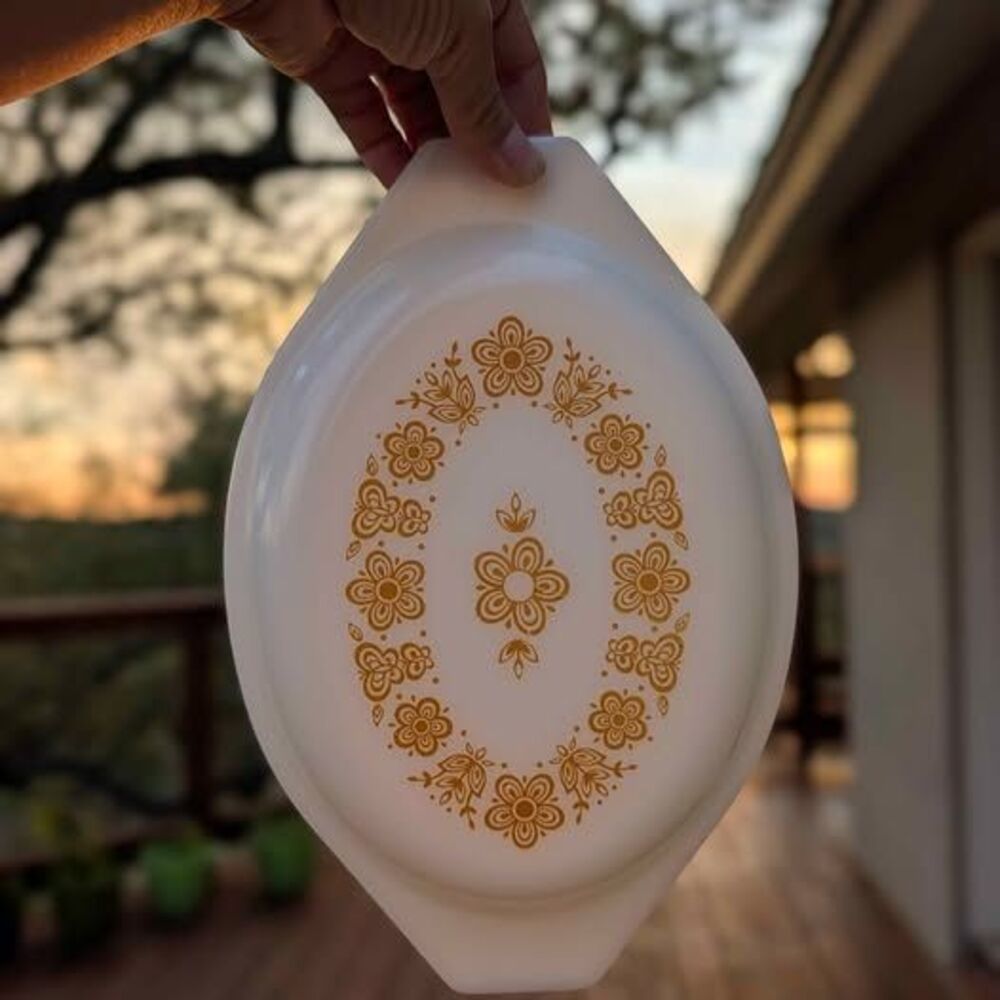 Pyrex Lid Casserole Dish gold yellow buttery flower Lid Only